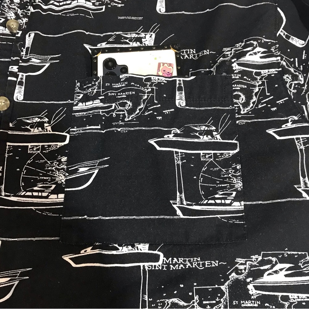 Island Blue Button Up Hawaiian Shirt Mens Sz XL Black Cruise Print Short Sleeves - Picture 7 of 13